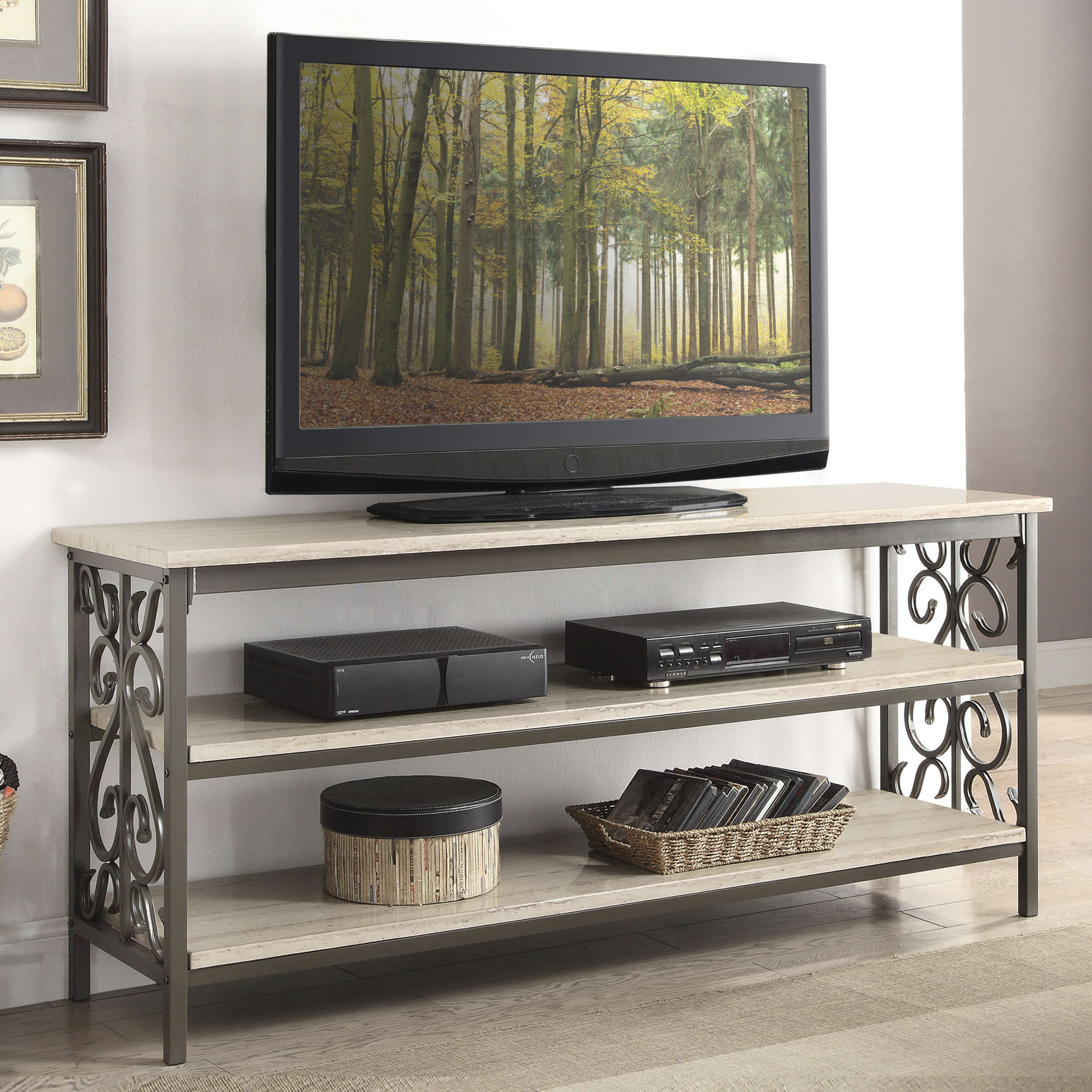Fairhope Faux Marble TV Stand, White