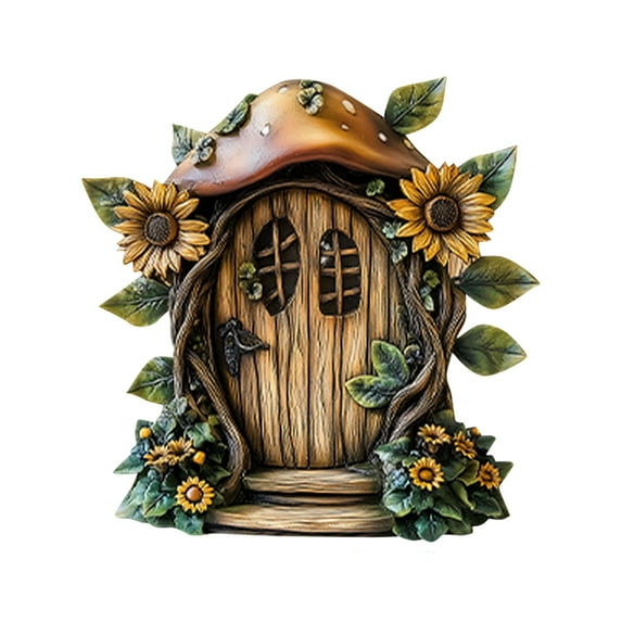 Fairies Door and Window Elf Fairy Tale Miniature Door for Home Staircase Bedroom Decor, Wooden Crafts for Garden Room Decor and Imaginative Play,B