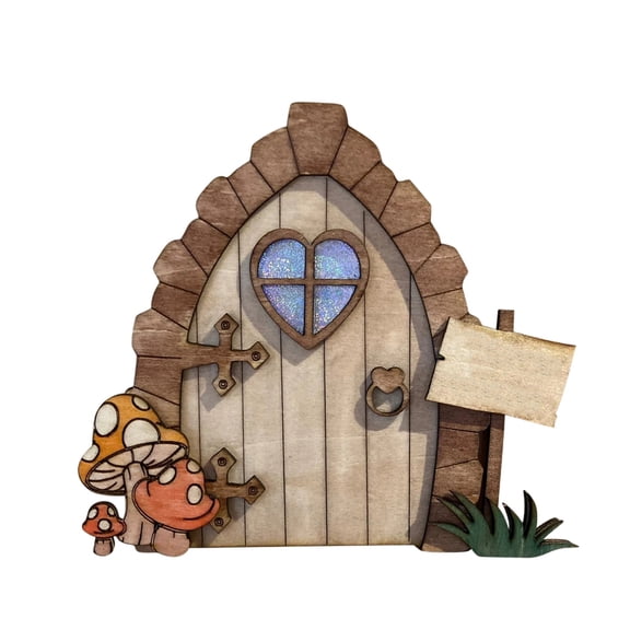 Fairies Door and Window Elf Fairy Tale Miniature Door for Home Staircase Bedroom Decor, Wooden Crafts for Garden Room Decor and Imaginative Play,K