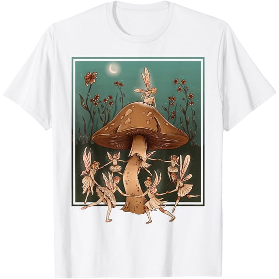 Fairies Mushroom Mystic Forest Vintage Art Unisex T-Shirt for Men Women Kids Toddler,White Color,Size 2T