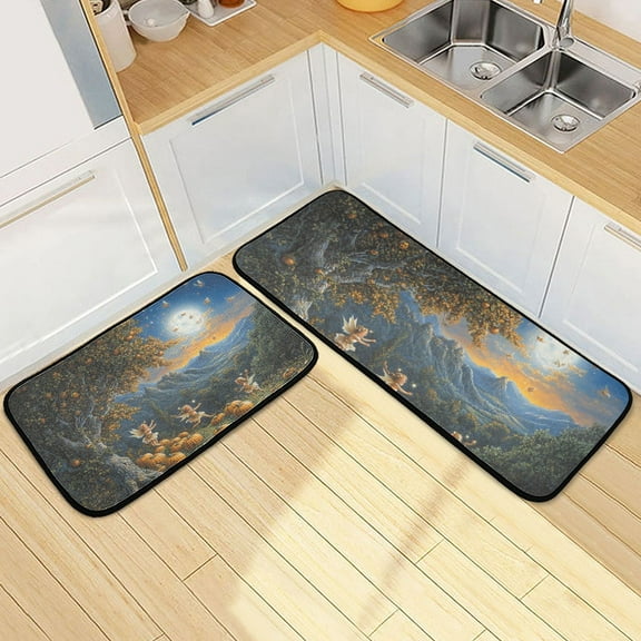 Fairies and Pumpkins Kitchen Mat Set of 2 Cushioned Non Slip Rugs for Bedroom Floor Runner Mats