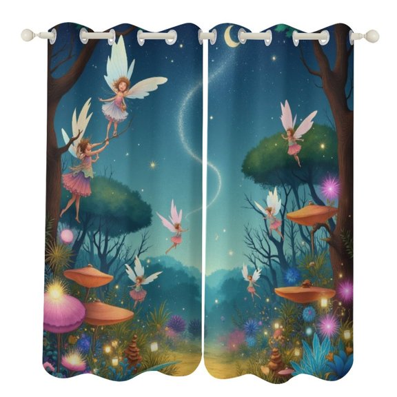 Fairies in Enchanted Forest 2 Panels 3D Printing Pattern Curtain for Bedroom Living Room Kitchen Window Decoration Home