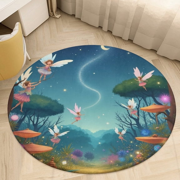 Fairies in Enchanted Forest Round Area Rugs for Bedroom Living Room, 3FT Soft Indoor Circle Carpets, Carpet Home Decor Floor Mat