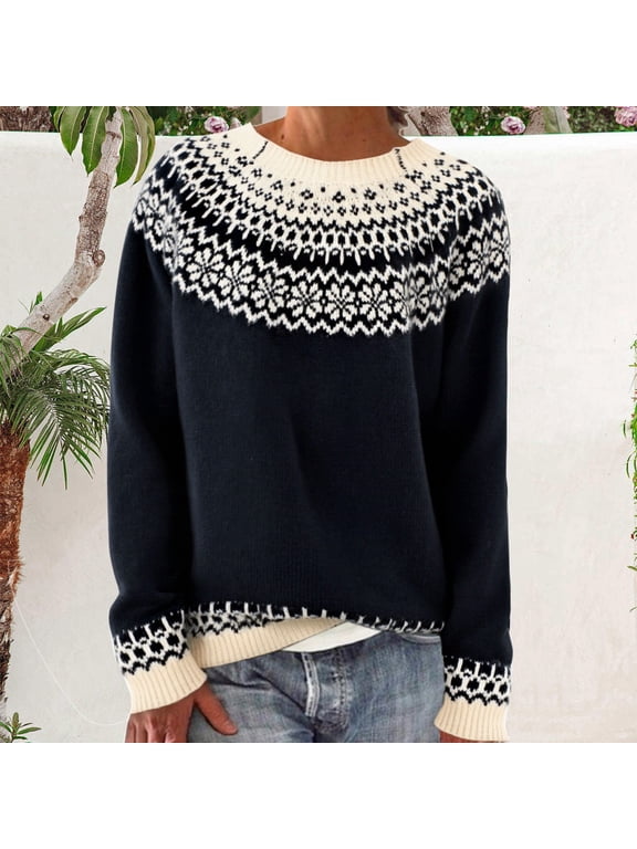 Fairisle Sweaters for Women Norwegian Sweater Women Fall Sweaters Pullover Sweaters Vintage Sweater Cute Sweaters Retro Sweaters Crew Neck Sweater Sweaters for Women Trendy Winter Sweaters