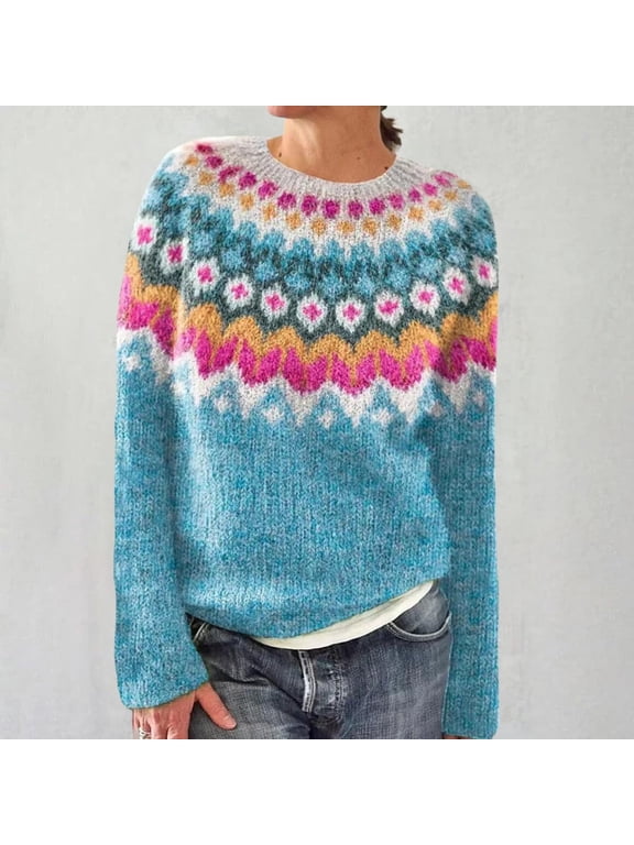 Fairisle Sweaters for Women Norwegian Sweater Women Oversized Sweaters Cute Sweaters Retro Sweaters Pullover Sweaters Fall Sweaters Winter Sweaters Vintage Sweater Crew Neck Sweater