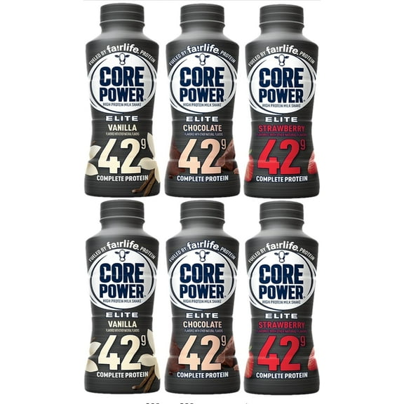 Fairlife Power Core Elite 42g High Protein Milk Shakes Variety 12 Pack 14 Fl Oz- Vanilla, Chocolate, Strawberry - Ready to Drink for Workout Recovery, 14 Fl Oz