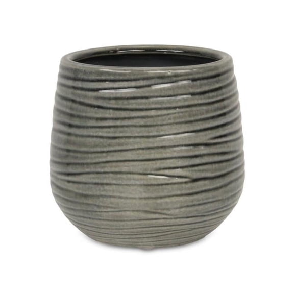 Fairloam Round Curved Wave Lined Pattern Ceramic Pot, Gray - Large