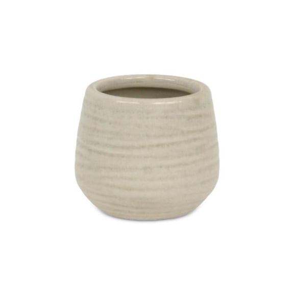 Fairloam Round Curved Wave Lined Pattern Ceramic Pot, Gray - Small