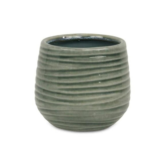 Fairloam Round Curved Wave Lined Pattern Ceramic Pot, Green - Medium
