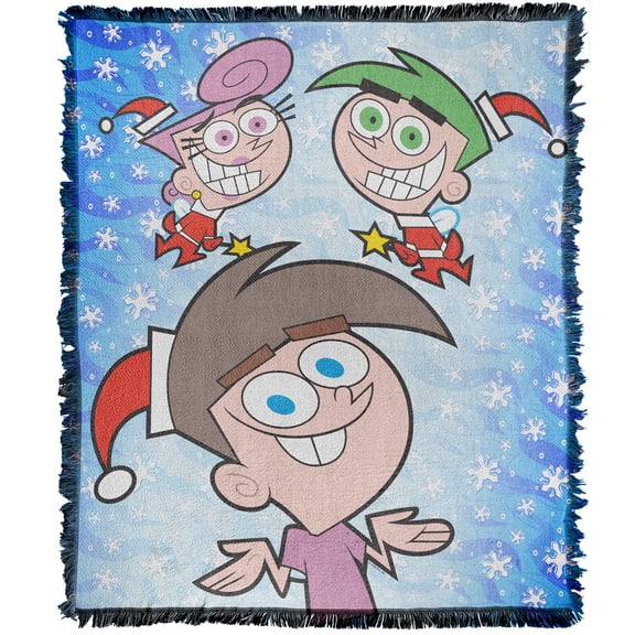 Fairly OddParents Blanket, 50'x60' Merry Fairy Timmy Wanda Cosmo Woven Tapestry Cotton Blend Fringed Throw Blanket