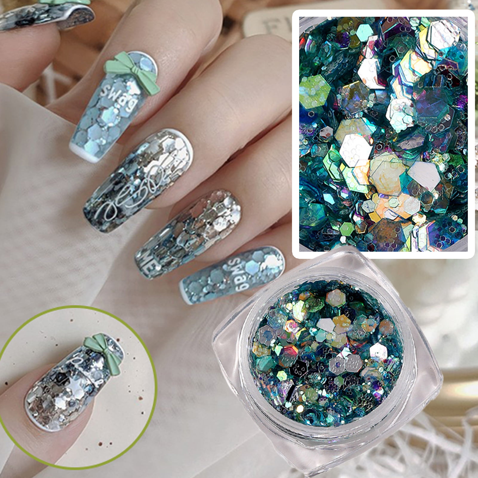 Fitup Nail Sequins Colorful Nail Art Glitter Confetti Holographic Shining Nail Flakes for Nail Art Decoration, Size: As The Picture Shows