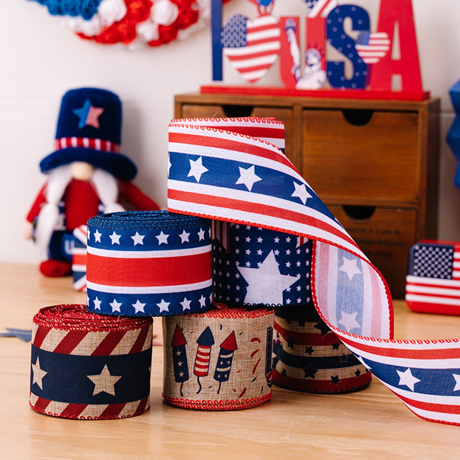 Usa Flag Ribbon Fairnull 1 Roll 4.5m American Flag Ribbon U.S. Flag Elements ...