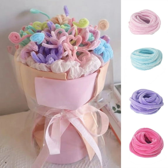 Fairnull 1 Roll Twist Stick Soft Touch Super Dense Plush Handmade Various Shape DIY Fluffy Non-shedding Flower Miniature Model Craft Material