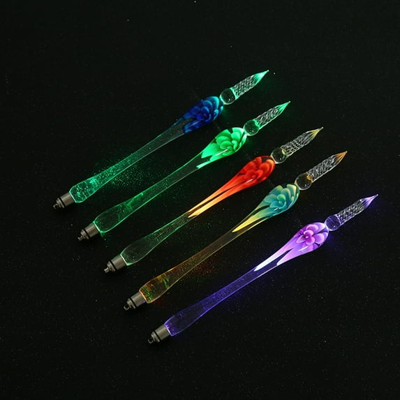 Fairnull 1 Set Transparent Inside Flower Glass Writing Pen Faux Crystal Writing Dip Pen Student Gift