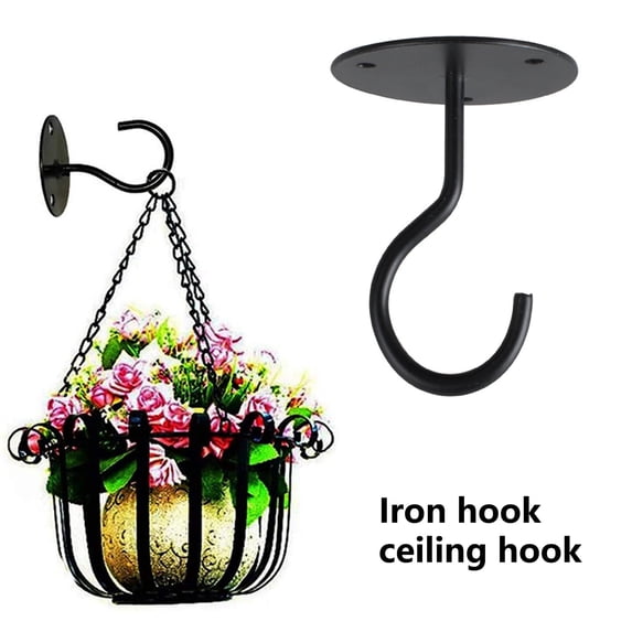 Fairnull 1 Set Wall Mount Hook Anti-rust Sturdy Strong Load-bearing Non-falling Hanging Things Flower Basket Ceiling Wrought Iron Hook for Home