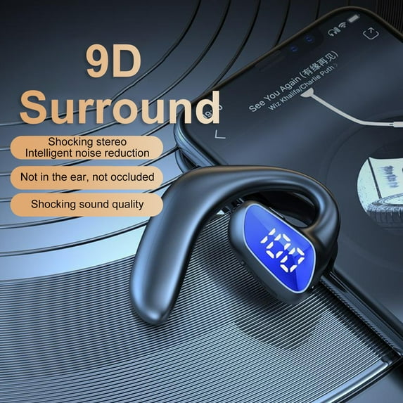 Fairnull 1 Set Wireless Headset Bone Conduction Technology One-sided Open Ear Design Power Display Wireless Earbud for Run