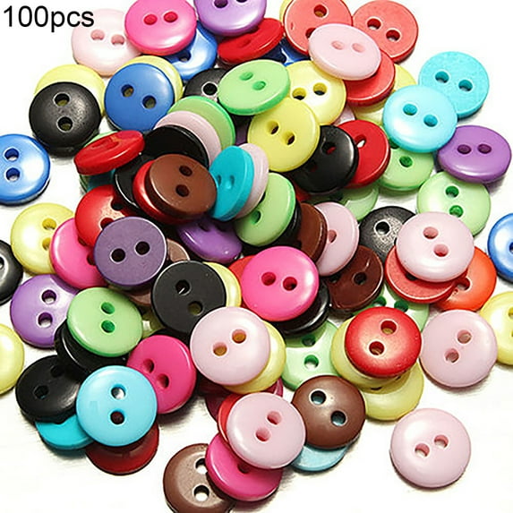 Fairnull 100 Pcs Button Assorted Candy Color Round DIY Crafts Children's Manual Button for Clothes