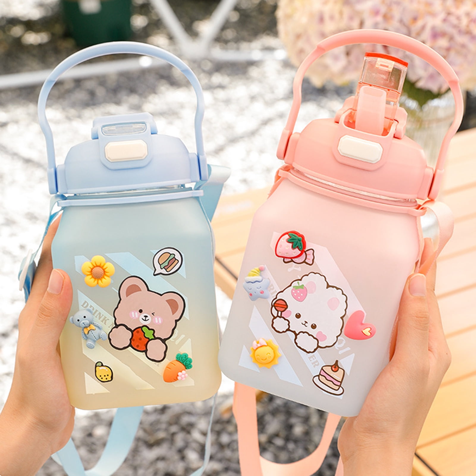Fairnull 1300ML Sippy Cup Adjustable Shoulder Strap Easy to Carry Cute ...