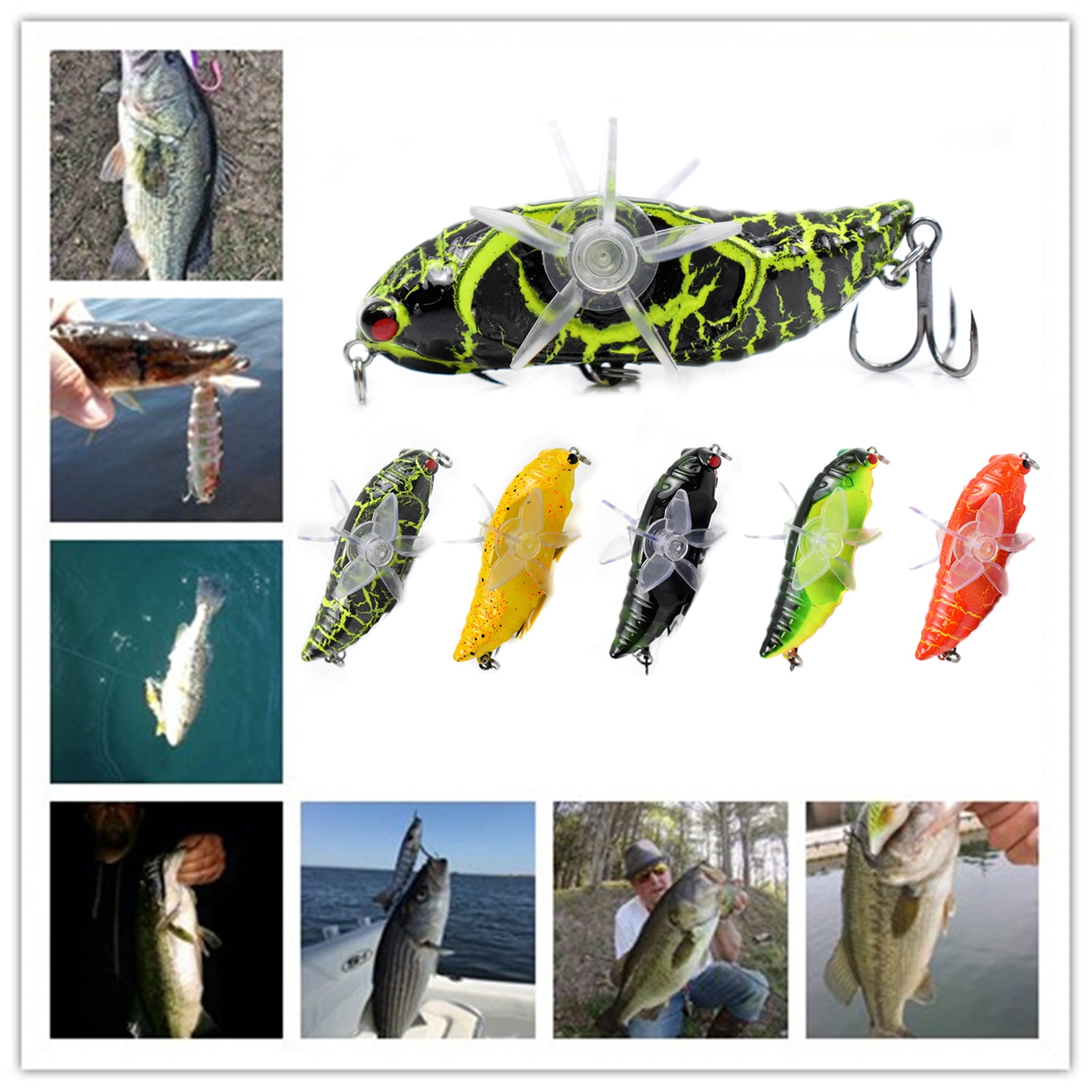 Fairnull 15.5g 7.5cm Cicada Lure Hard Rotating Wheel ABS Insect Fishing  Barb Hooks Artificial Bait for Outdoor