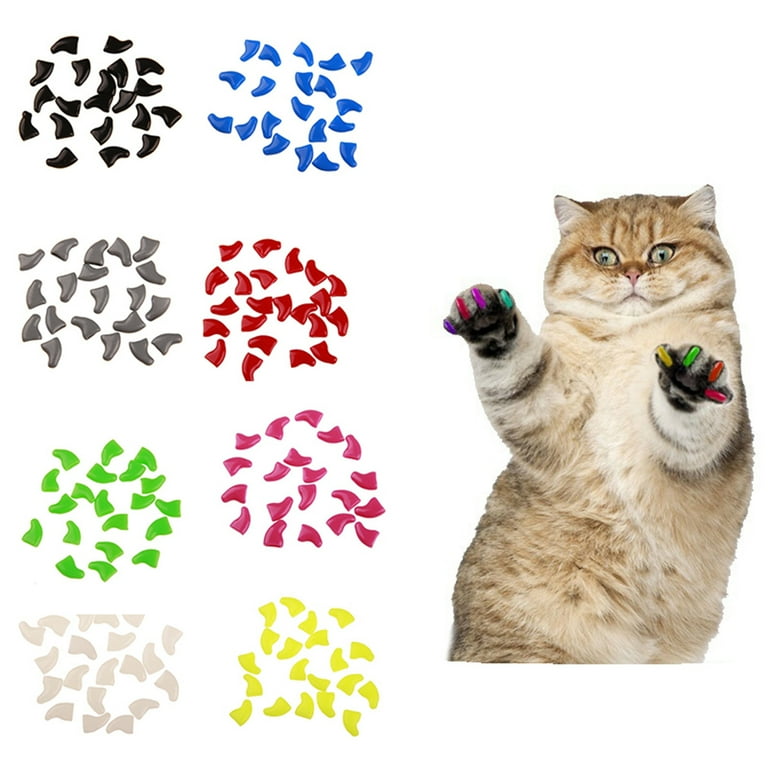 Fairnull 20Pcs Soft Plastic Colorful Cat Nail Caps Paw Claw Protector Cover with Glue