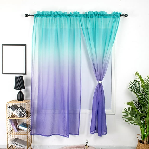 Fairnull 2Pcs Gradient Color Polyester Sheer Curtain Window Bedroom Drape Home Decor
