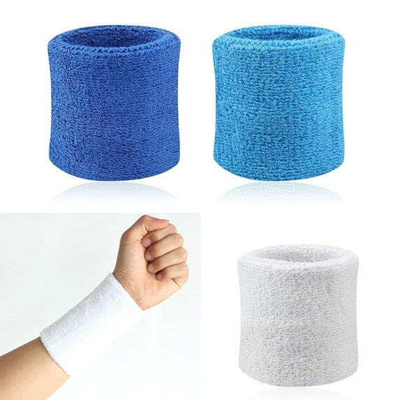 Fairnull 2Pcs Sports Wristband Solid Color Absorbent Cotton Breathable Quick Dry Sweatband for Tennis