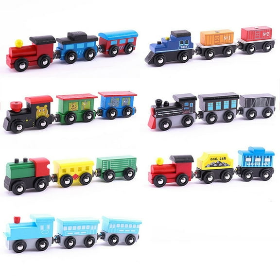 Fairnull 3Pcs/Set Magnetic Wooden Mini Train Carriage Model Educational Kids Toy Gift
