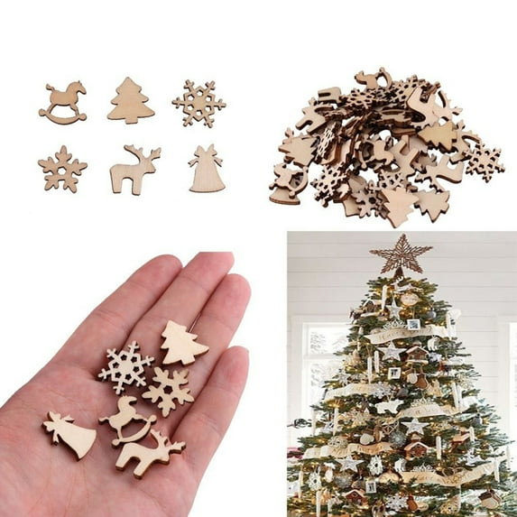 Fairnull 50 Pcs Wood Chip Variety Shape Writable Wood Wood Chip DIY Christmas Tree Decoration for Christmas Trees