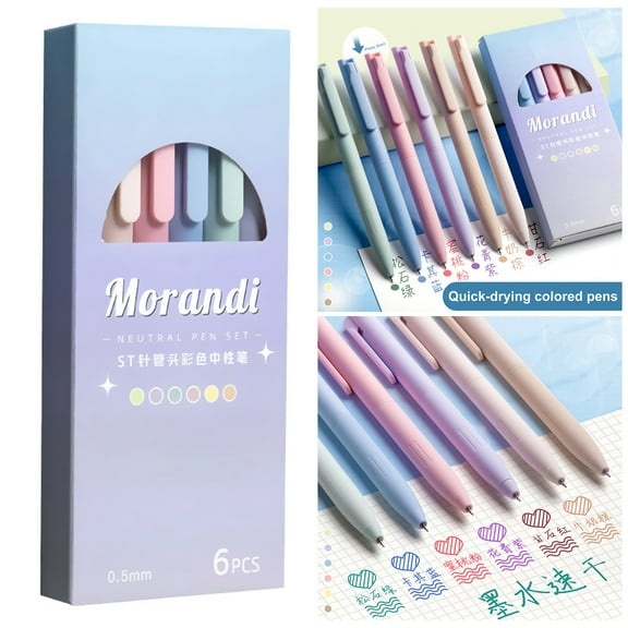 Fairnull 6Pcs 0.5mm Gel Pens Push Design Fine Point Fast Dry Comfort Grip Shock-proof Note Taking No Smudge Retractable Gel Ink Pens Office Use