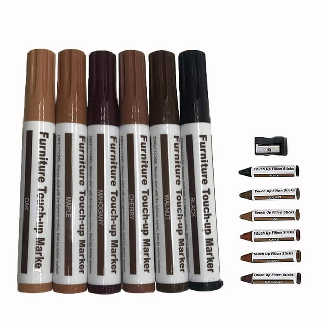 Fairnull 6Pcs Wood Grain Furniture Floor Repair Scratch Restore Paint Touch-up Pen Kit