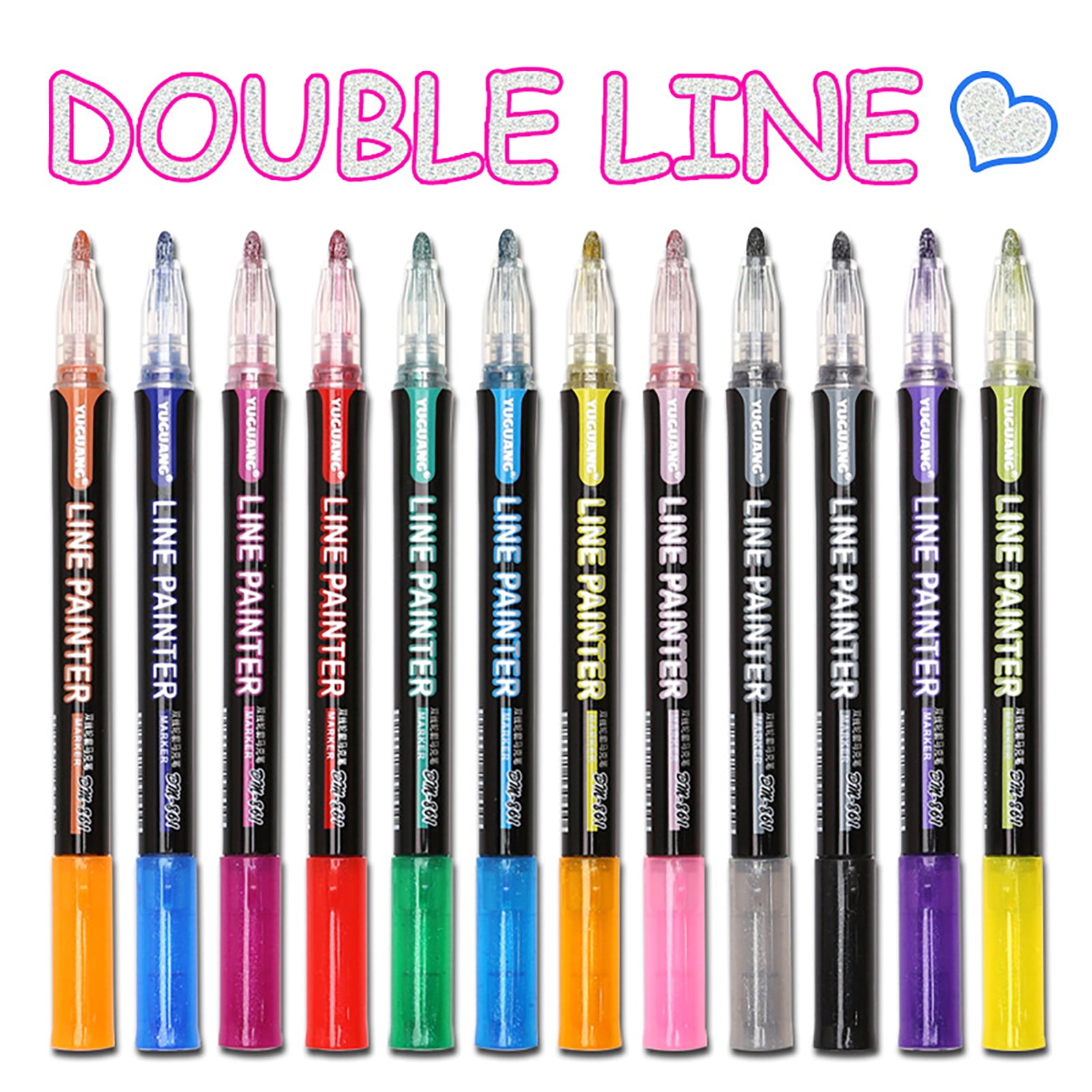 Fairnull 8Pcs Outline Metallic Markers Fluorescent Double Line Paint Pens  for Drawing Coloring, Greenting Card Writing, Art Crafts Projrcts, Metal,  Wood 