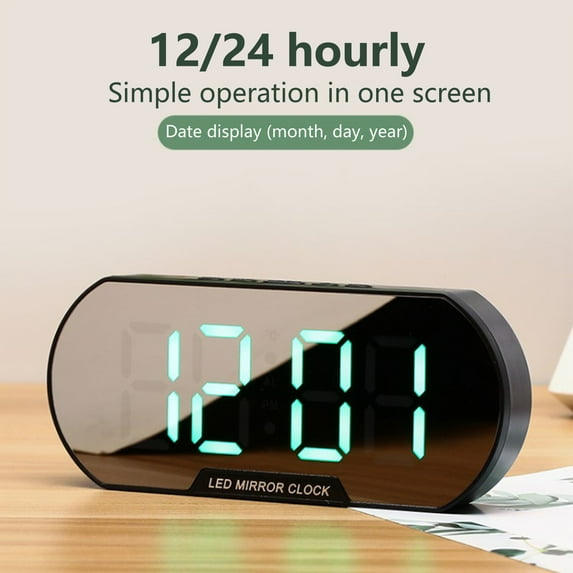 Fairnull Alarm Clock Large Screen Snooze Function Plastic Desk LED Digital Alarm Clock with Smart Night Light Home Supplies