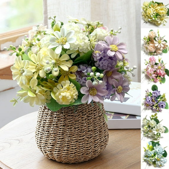 Fairnull Artificial Flower 15 Bulbs Chrysanthemum No Wither No Watering Full Vitality Good Details Photo Prop Table Centerpiece Wedding Party Decor Fake Flower