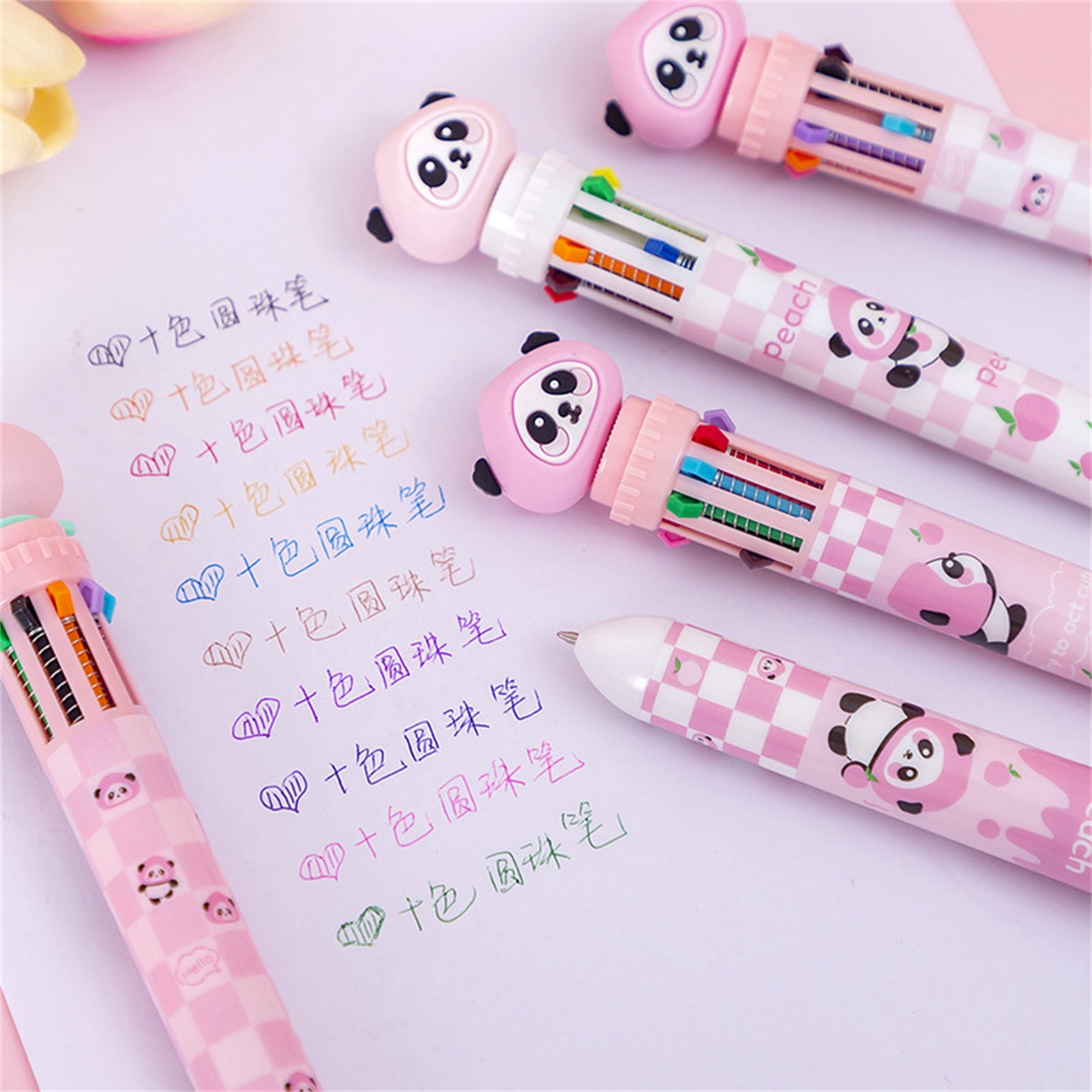 Fairnull Ballpoint Pen Cartoon Panda Pattern 10 Colors Leakproof Skipfree Scrapbooking Plastic