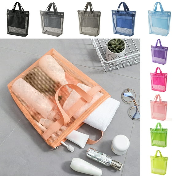 Fairnull Beach Storage Bag Large Capacity Wear Resistant Zipper Closure Transparent Visible Bright Color Toys Cosmetic Mesh Storage Bag Organizer Pouch Home Supplies