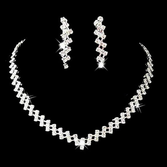 Fairnull Bridal Wedding Prom Jewelry Shiny Rhinestone Elegant Necklace Earring Set Gift
