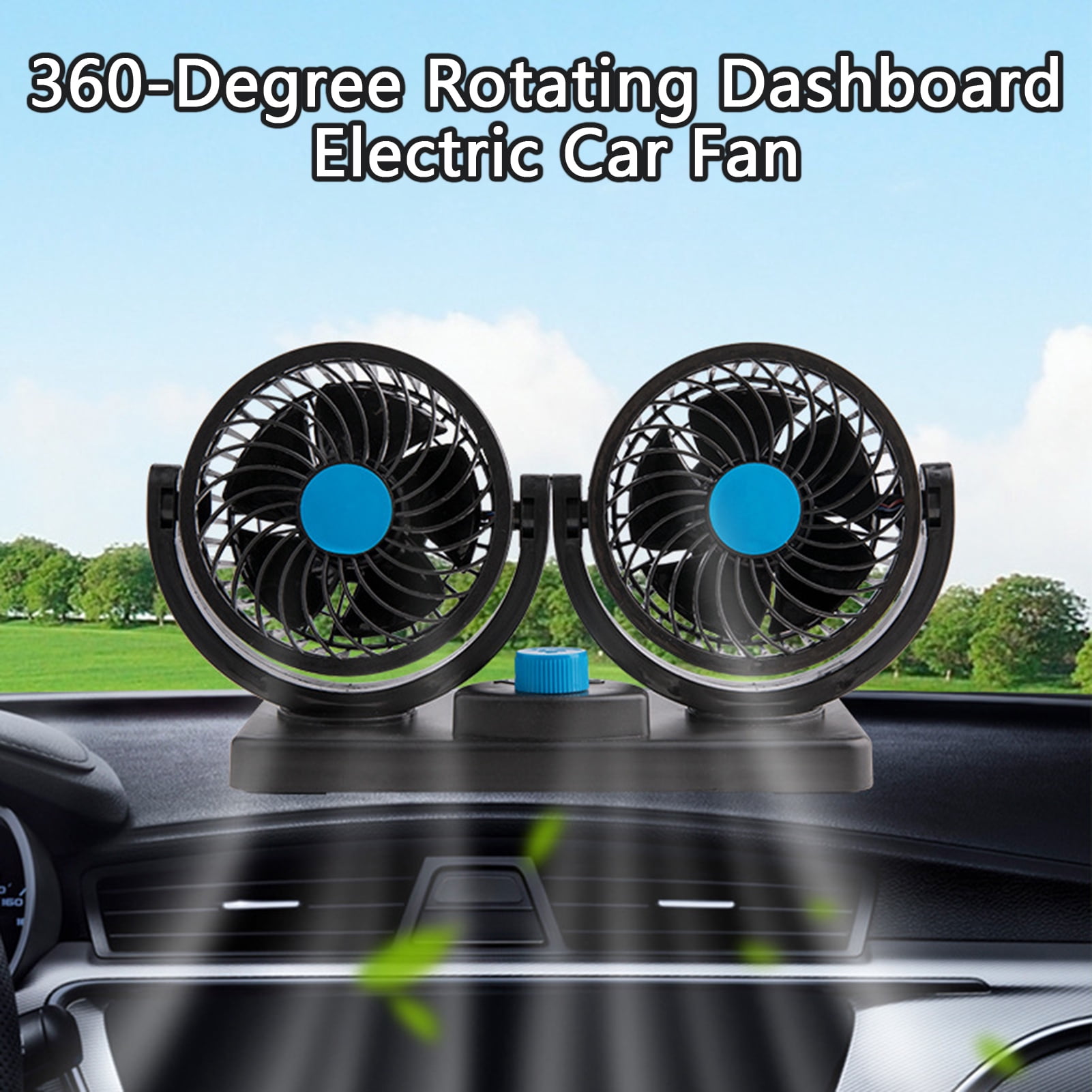 Fairnull Car Fan Powerful Motor Low Noise Dual Head Design Rotatable ...