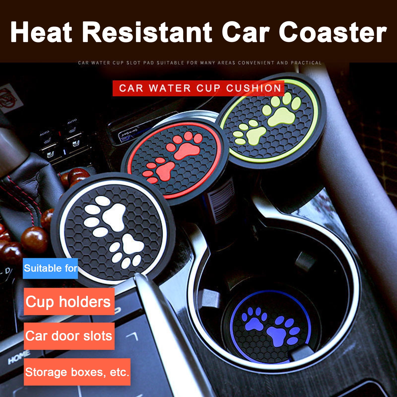 Fairnull Car Round Water Bottle Silicone Coaster Dog Paw Print Cup Holder  Anti-slip Hear-resistant Silicone Cup Mat Car Interior Accessories 