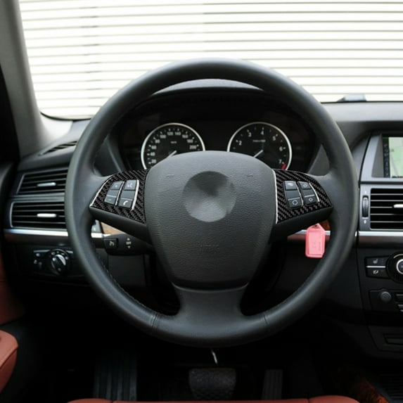 Fairnull Car Sticker Self-adhesive Interior Trim Carbon Fiber Steering Wheel Button Decal Cover for BMW X5 E70 2008-2013