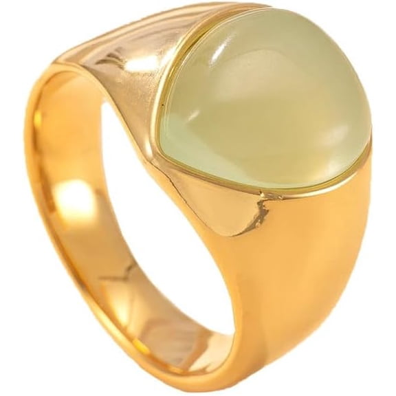 Unisex Stainless Steel Classic Elegant Teardrop Shape Natural Stone Gemstone Signet Ring Comfort Fit Statement Band