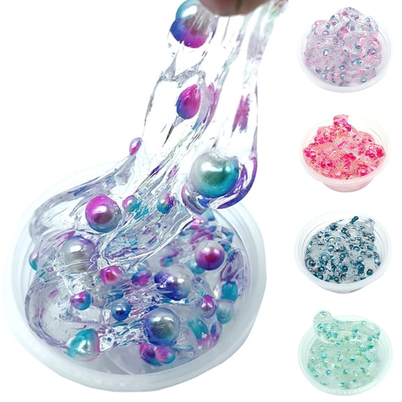 Fairnull Clear Crystal Slime Multicolor Beads Fluffy Soft Clay Decompression Kids Toy
