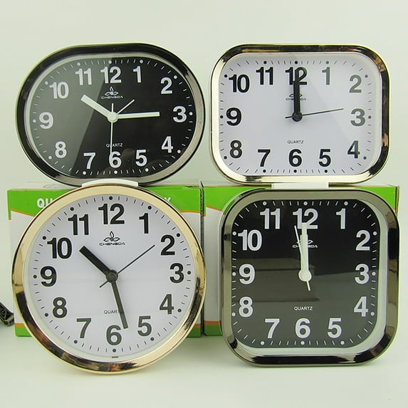Fairnull Desk Clock Electroplating Frame Timekeeping 4 Different Shapes Mini Quartz Bedside Beep Alarm for Bedroom