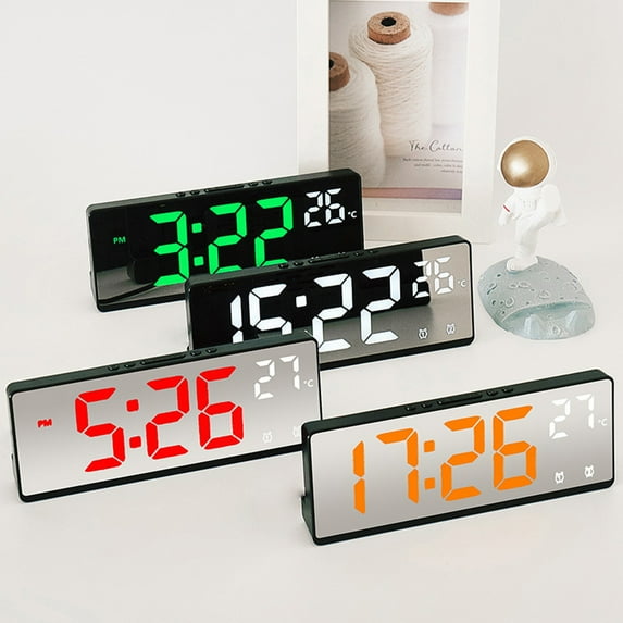 Fairnull Electronic Clock Large Screen Temperature Display Mirror Desk Table Digital Alarm Clock Daily Use