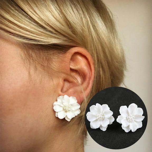 Fairnull Elegant Resin Flowers Faux Pearls Women Earrings Ear Studs Dating Party Jewelry