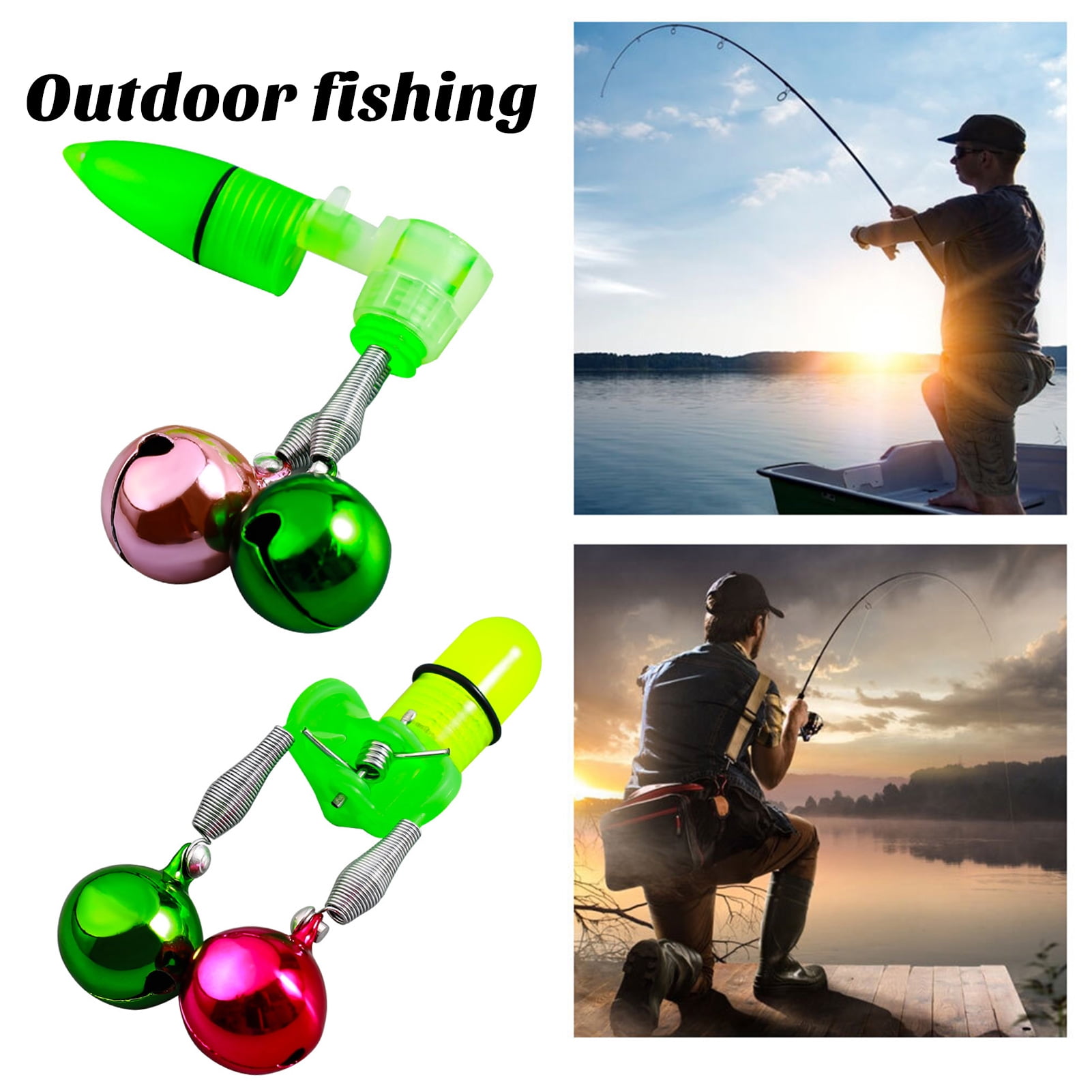 Fairnull Fishing Rod Bait Alarm Bell with LED Light Dual Ring Bells