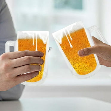 Fairnull Freezer Beer Mug Insulated with Handle Frosty Chilled Drinks No Ice Cubes Needed Plastic Pint Freezer Cup