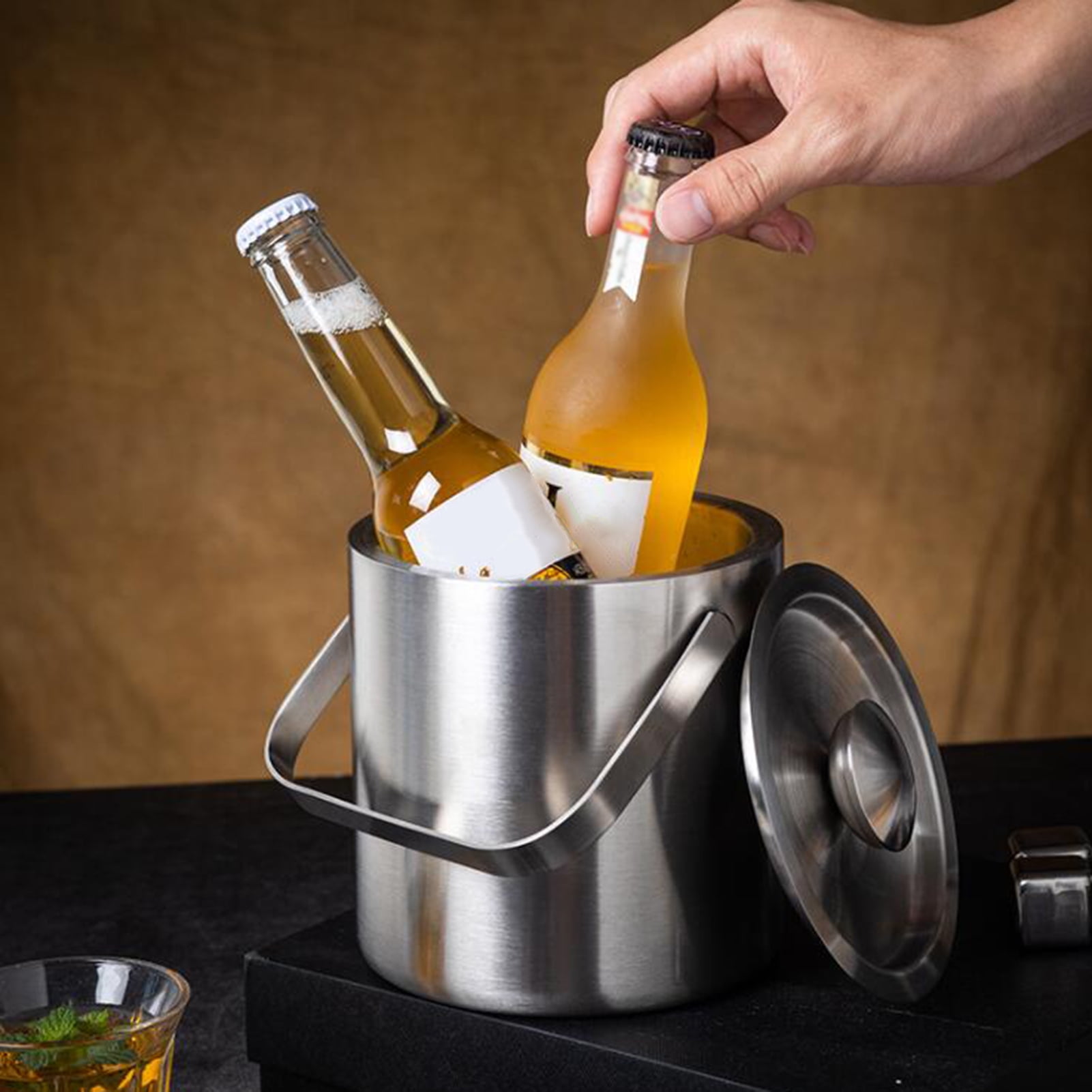 Fairnull Ice Bucket With Lid Keep IceFrozen Longer Double Champagne