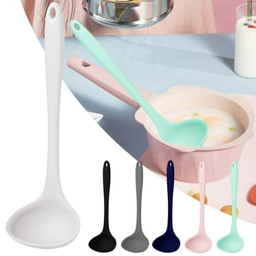 Fairnull Kitchen Ladle Anti-scald Flexible Silicone Long Handle Soup Scoop Cooking Spoon for Home