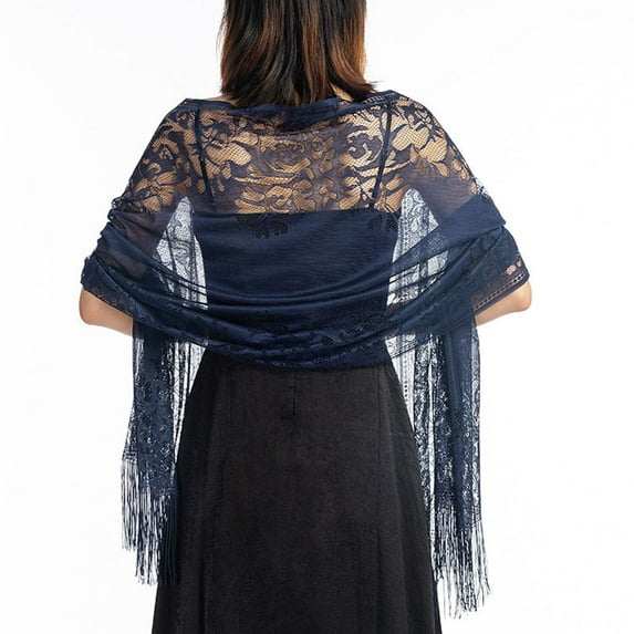 Fairnull Lace Bride Shawl Stylish Floral Tassels Decor Evening Shawl for Party