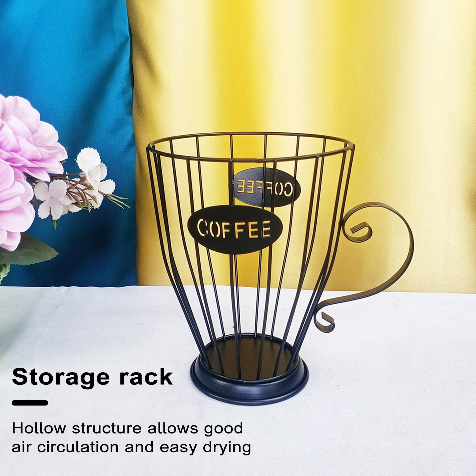 Fairnull Large Iron Coffee Capsules Storage Basket Counter Coffee Table